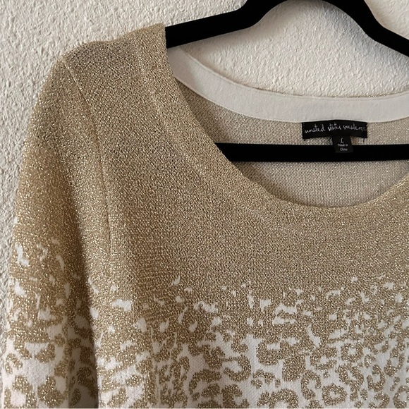 United Stares Sweaters Cheetah Print Cream Gold Women Size Large - Picture 5 of 11